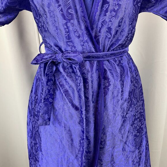Vintage Lingerie Set Size Medium Purple Satin Robe Slip Nightgown Peignoir 80s - Picture 6 of 16